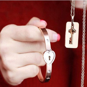 Couples Charm Key Necklace Lock Bracelet Set