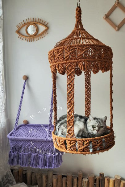 Macrame cat hammock Large hanging cat bed