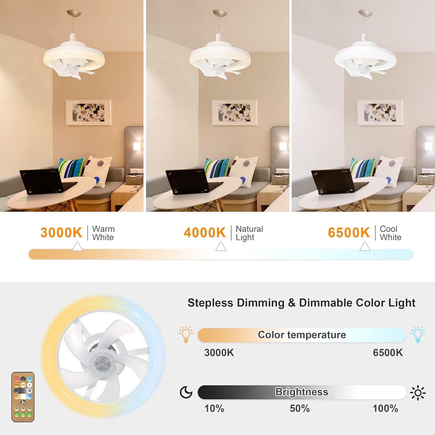 Ceiling Fan with LED Light Remote Control